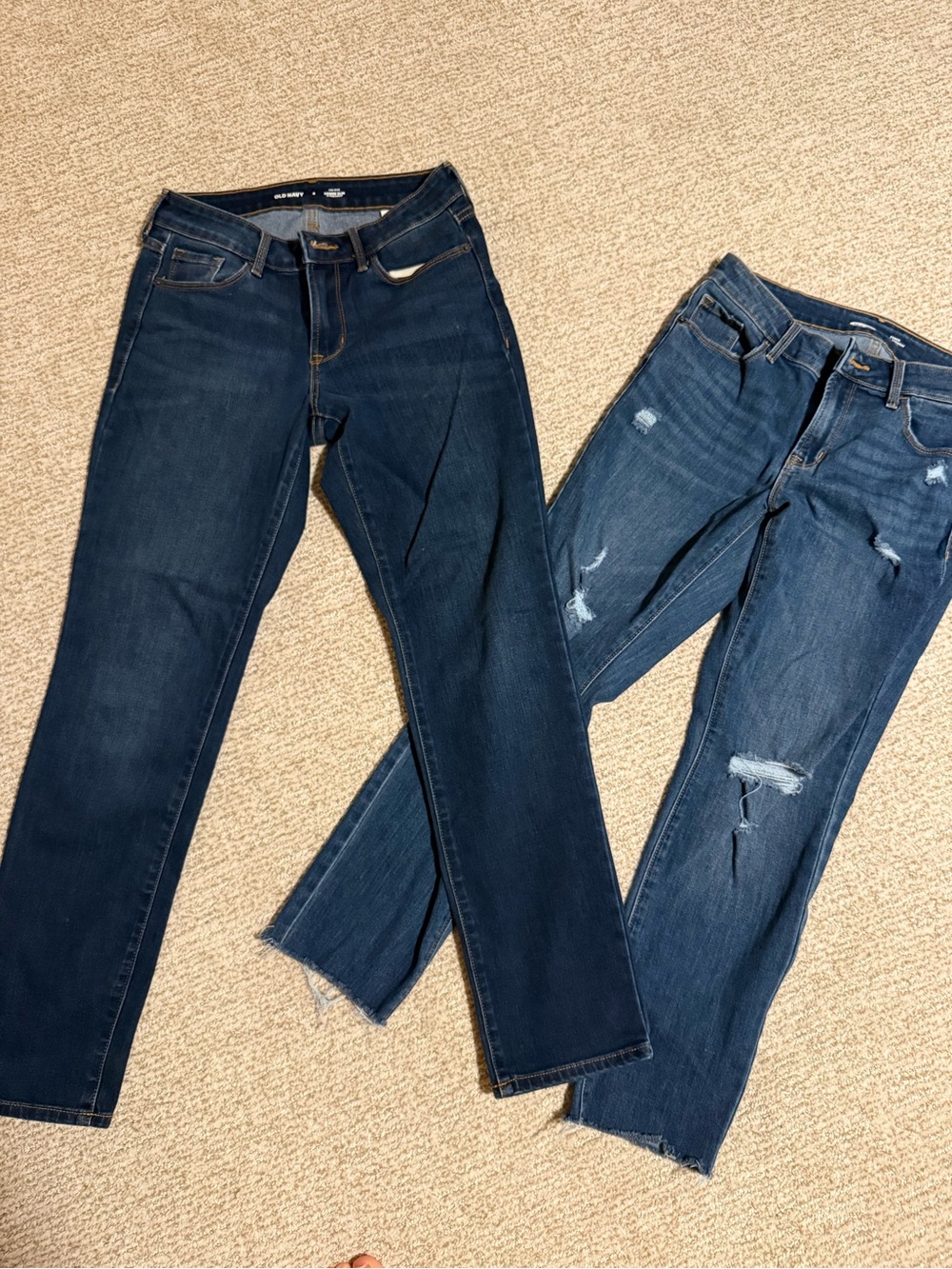 2 pairs Old Navy Women's Straight Leg Jeans - Dark Wash & Distressed Medium Wash